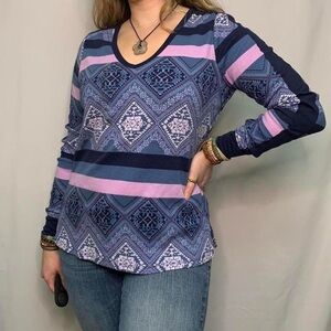 NWT Victorias Secret Purple Bohemian Tribal Geometric Pajama Top Long Sleeve